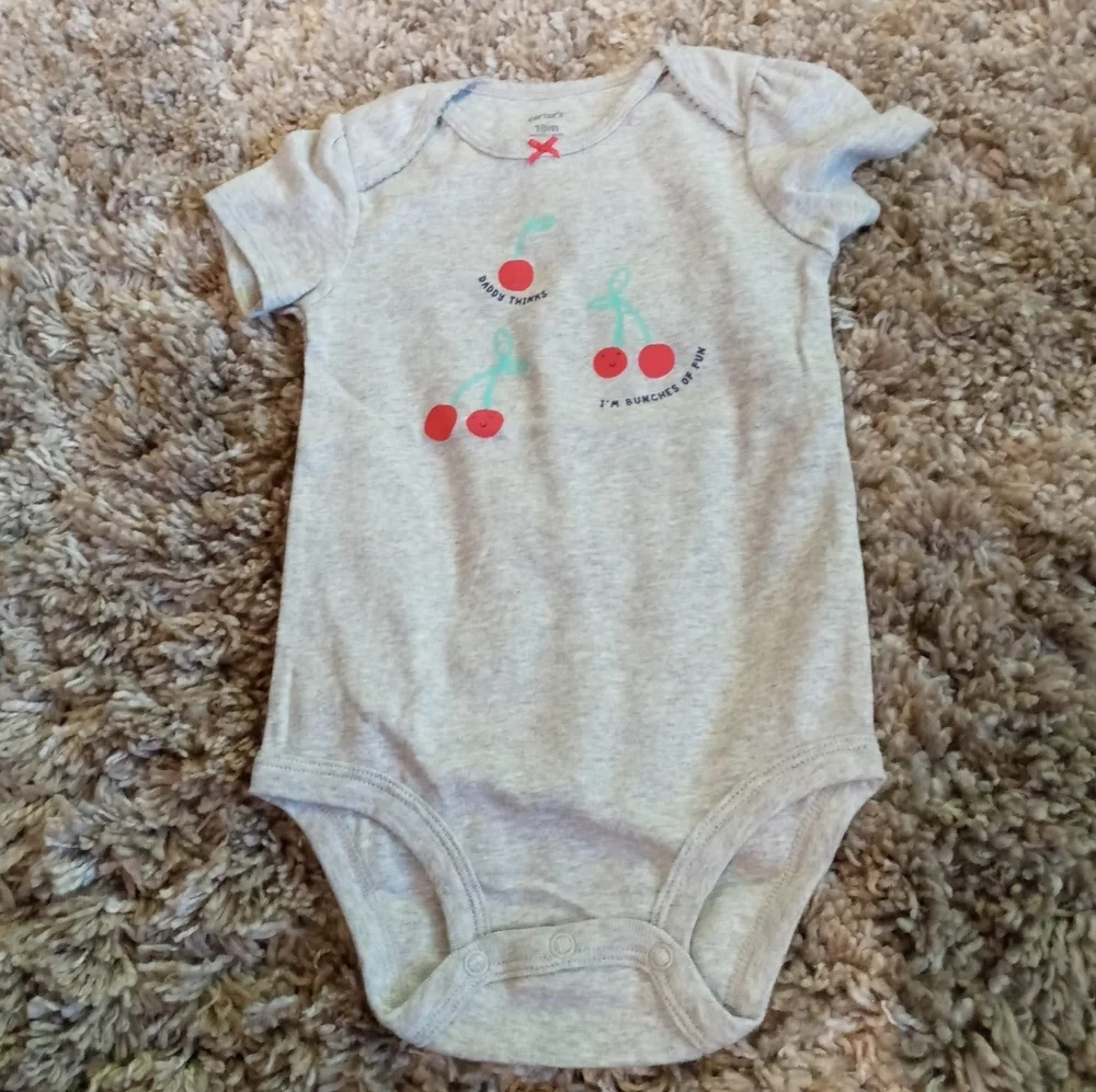 Carter's gray red cherry onesie